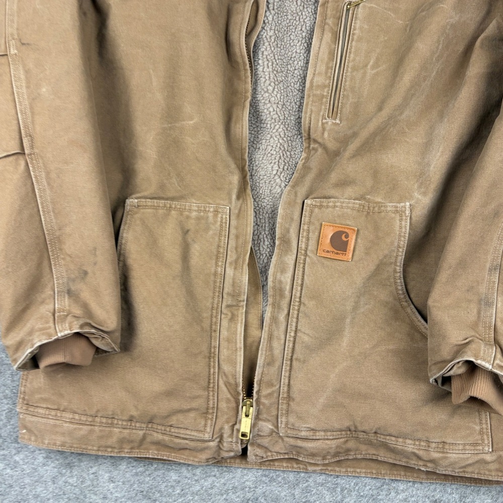 Carhartt Sherpa Lined Duck Jacket Mens Large Tall Brown Canvas Workwear Coat - Picture 4 of 15